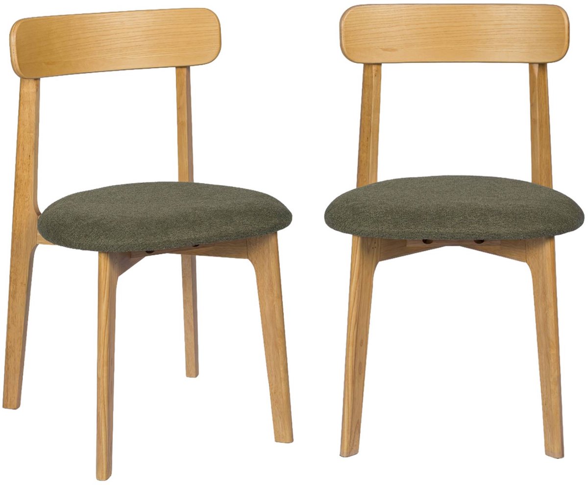 sweeek Set van 2 vintage stoelen van rubberhout naturelkleurig en getextureerde stof - victoire