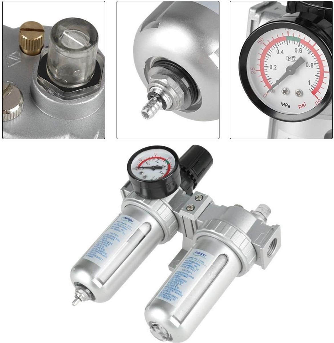 Dailygoods- Luchtfilterregelaar 1/2 inch - Olie Waterregelaar - Filternauwkeurigheid 40um - Aluminiumlegering - Maximale werkdruk 1 MPa - Beschermt persluchtgereedschappen - Luchtfilter
