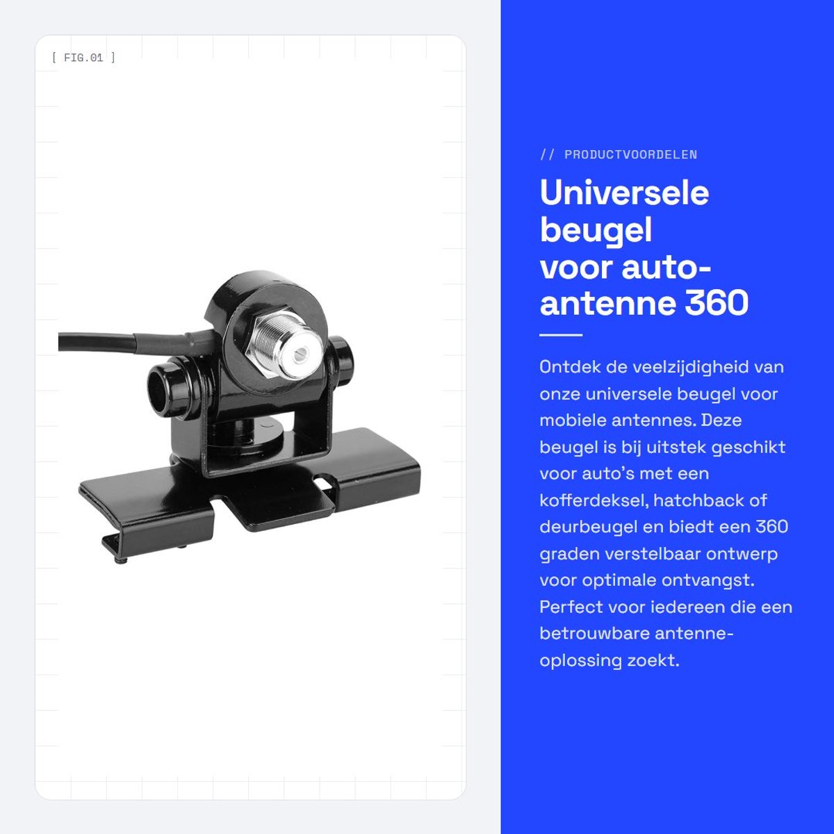 Dailygoods- Beugel 360 Graden Verstelbaar - Universele Beugel - Mobiele Antenne Beugel - Auto-Antenne Beugel - Roestvrij Staal - Duurzaam - Antennebeugel