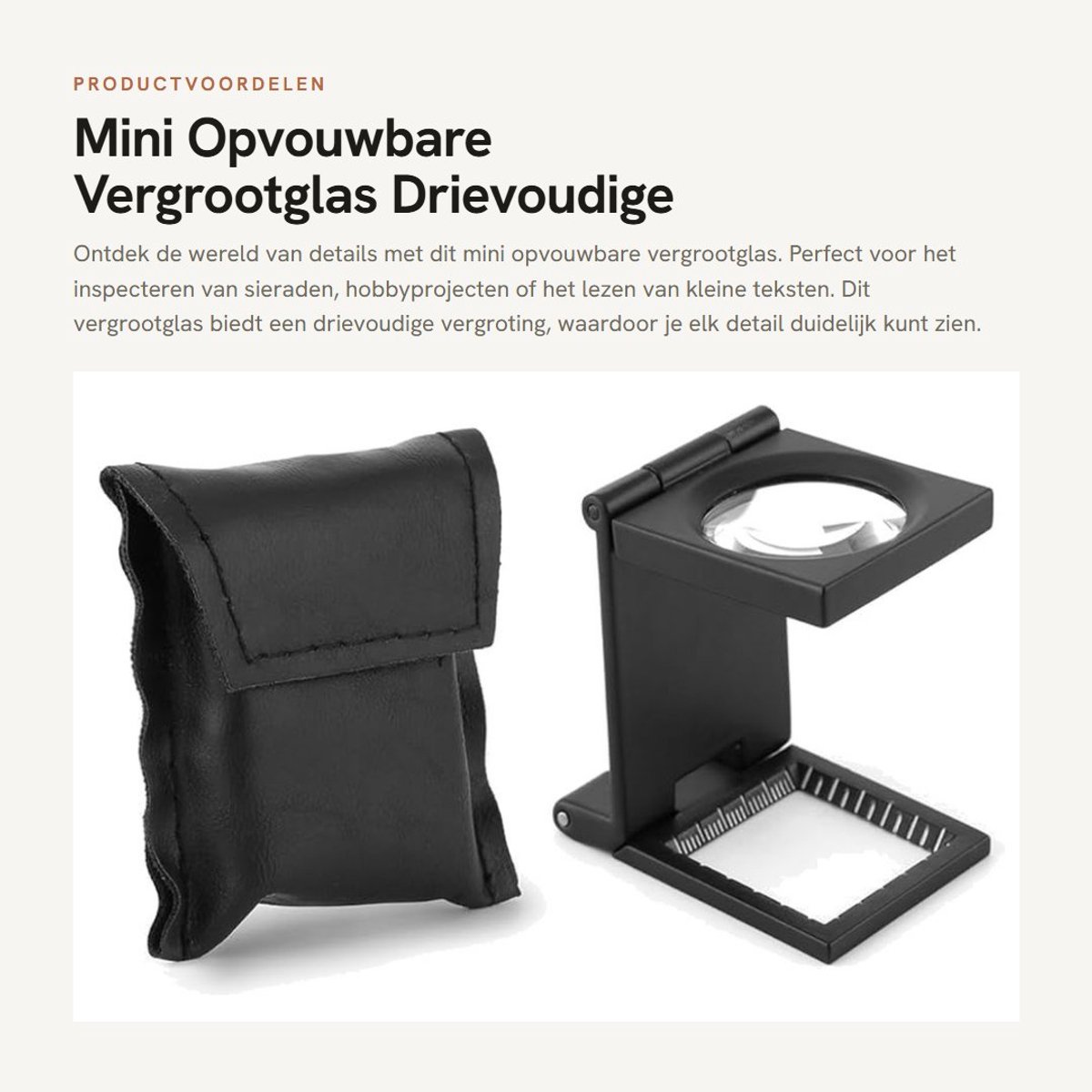 Dailygoods- Vergrootglas Drievoudige Vergroting - Opvouwbaar - Mini - Voor Sieraden - Lichtgewicht - Duurzaam - Loep