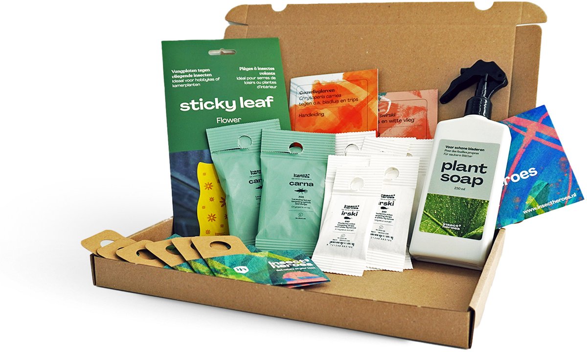 Trips Bestrijden - 20 Planten of 50 m² - Bescherm Kamerplanten, Moestuin & Kas - 100% gifvrij - 200 Carna Gaasvlieglarven, 2500 Irski Roofmijten, 6 Doosjes 250ml Plant Soap en 10 Vangkaarten - Biologische Bestrijding trips - Jungle Pakket tegen Trips