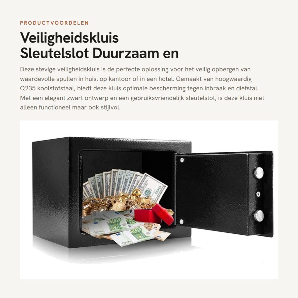 Dailygoods- Veiligheidskluis Brandwerend - Kluisje met Cijferslot - Kluis met Sleutel - Geldkluis - Duurzaam Staal - 2 Sleutels
