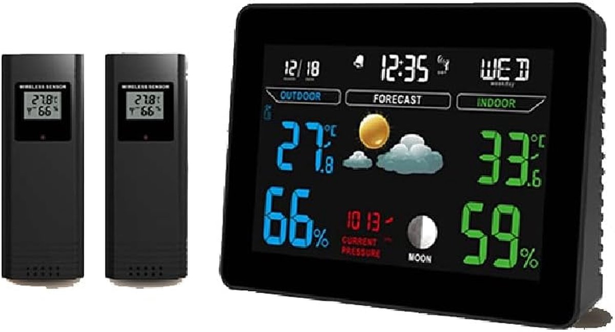 Weerstation Set - Digitale Weerstation - Binnen Klimaat - Draadloze Buiten Sensor - 15 x 11 cm - Zwart