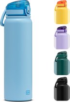 BentOH! RVS Waterfles 1000ml Volwassenen - Blauw - Anti-overloop & Lekvrij – Met Eén Hand te Openen – BPA-vrij & Vaatwasserbestendig