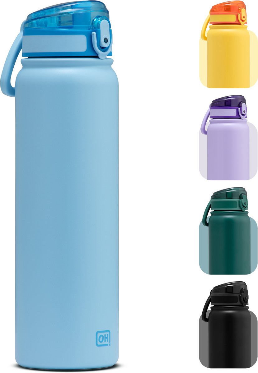 BentOH! RVS Waterfles 1000ml Volwassenen - Blauw - Anti-overloop & Lekvrij – Met Eén Hand te Openen – BPA-vrij & Vaatwasserbestendig