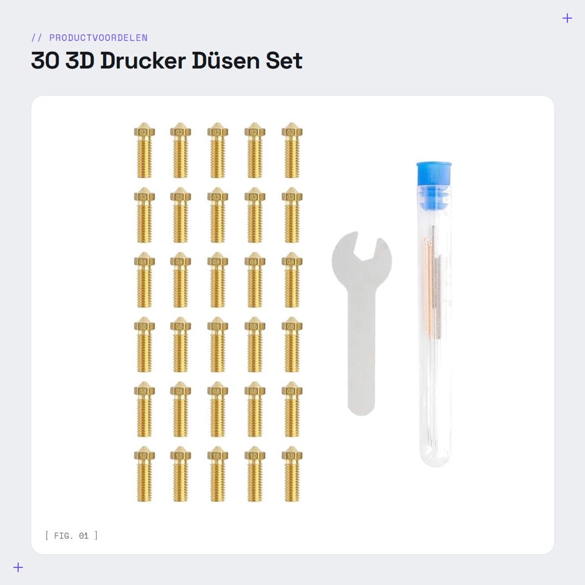 Dailygoods- Düsen Set 30 PCS - Messing Sproeiers - Reinigingsgereedschap - 0.2mm/0.3mm/0.4mm/0.6mm/0.8mm/1.0mm - Corrosiebestendig - Hoogwaardige Grondstof - 3D-printer Mondstuk