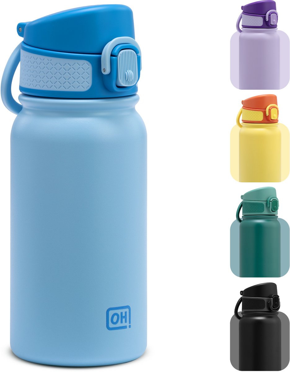 BentOH! RVS Waterfles 350ml Kinderen & Volwassenen - Blauw - Anti-overloop & Lekvrij – Met Eén Hand te Openen – BPA-vrij & Vaatwasserbestendig