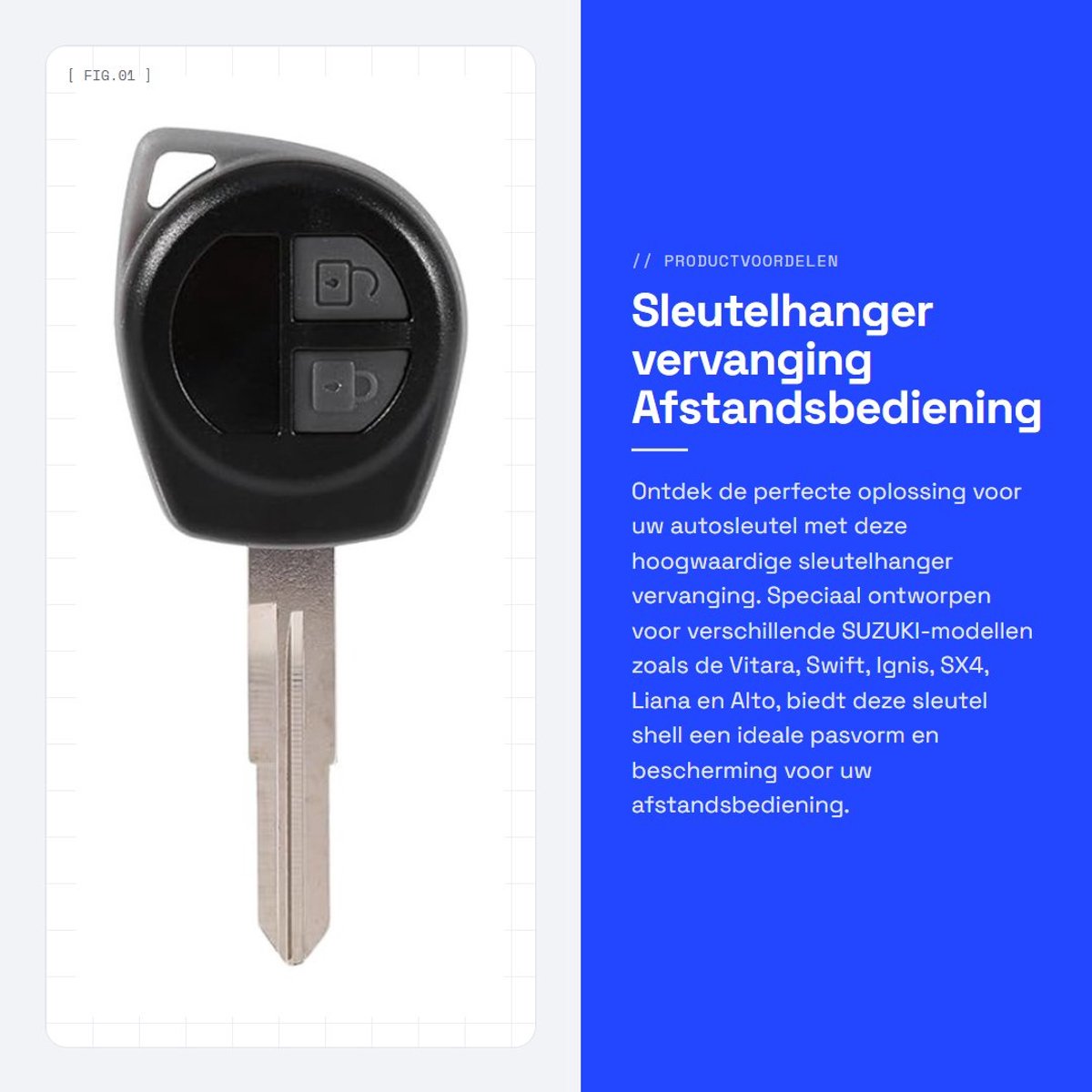 Dailygoods- Sleutelhanger Vervangende Afstandsbediening - Sleutelhoes - Sleutelbehuizing - Kunststof/Metaal - Geschikt voor Suzuki - Hoogwaardig Materiaal - Autosleutel