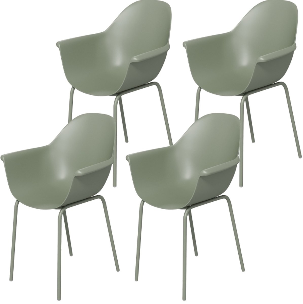 Tuinstoel - Set Van 4 Met Armleuningen En Rugleuning - Weerbestendig Voor Terras En Balkon - Kunststof En Metaal - Groen