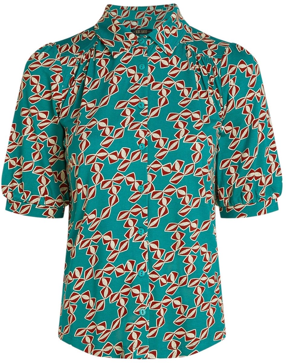 Dailygoods- Damesblouse Stijlvol Design - Korte Mouwen - Grafische Print - Omslagkraag - Knoopsluiting - Hoogwaardig Jersey - Blouse