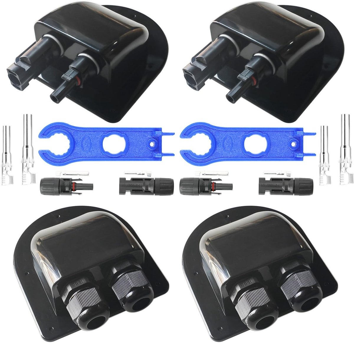 Dailygoods- Dakdragers op Zonne-energie - Aansluitdoos met Zonnepaneel - 2 Stuks - IP68 Waterdichte Kabeldoorvoeringen - Stevig ABS-Kunststof - Eenvoudige Montage - Kabeldoorvoer