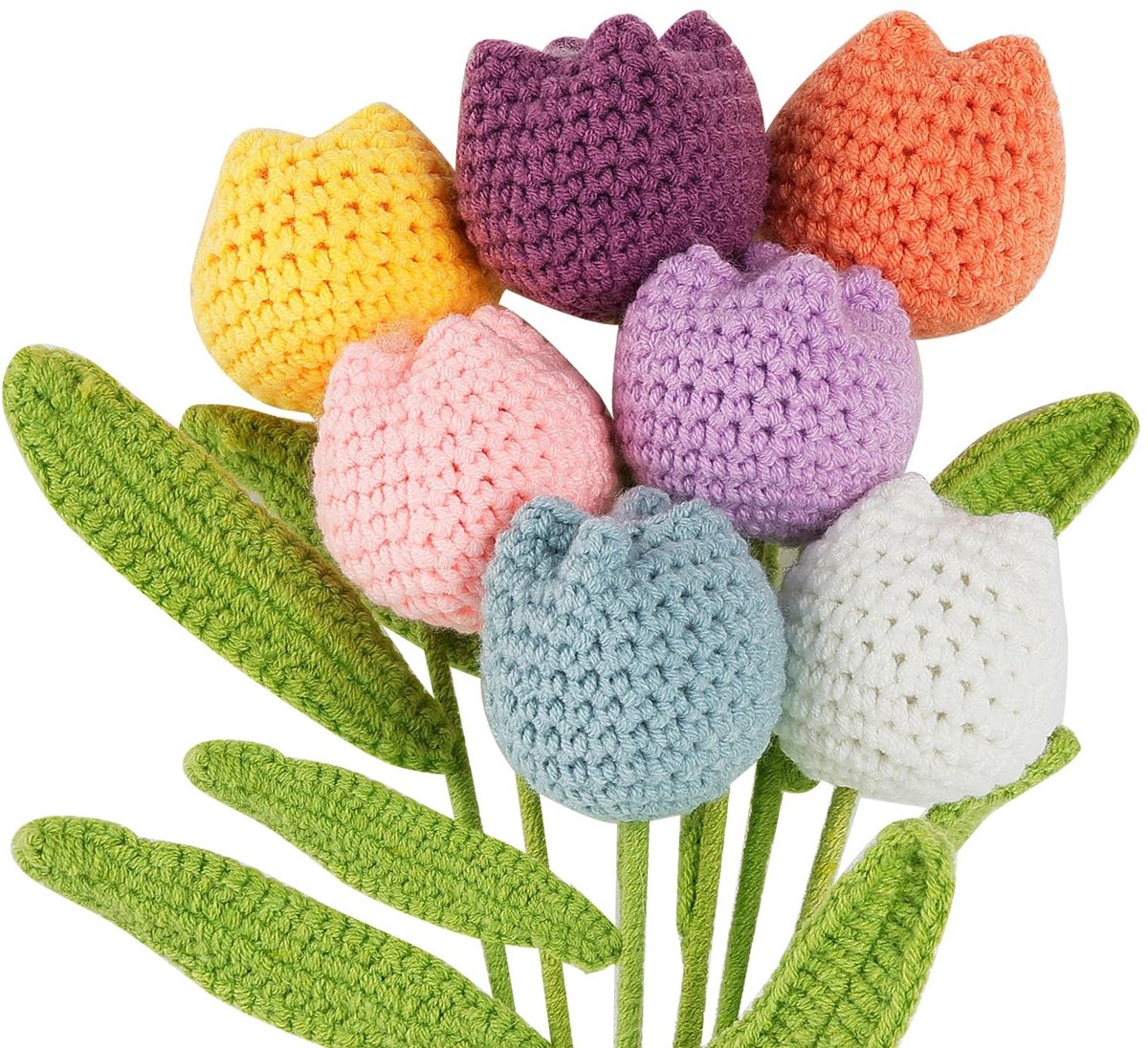 Dailygoods - Kunsttulpen - Gehaakte bloemen - Handgemaakt boeket - Zachte garen - Huisdecoratie - Bruiloft en cadeau - 7 stuks