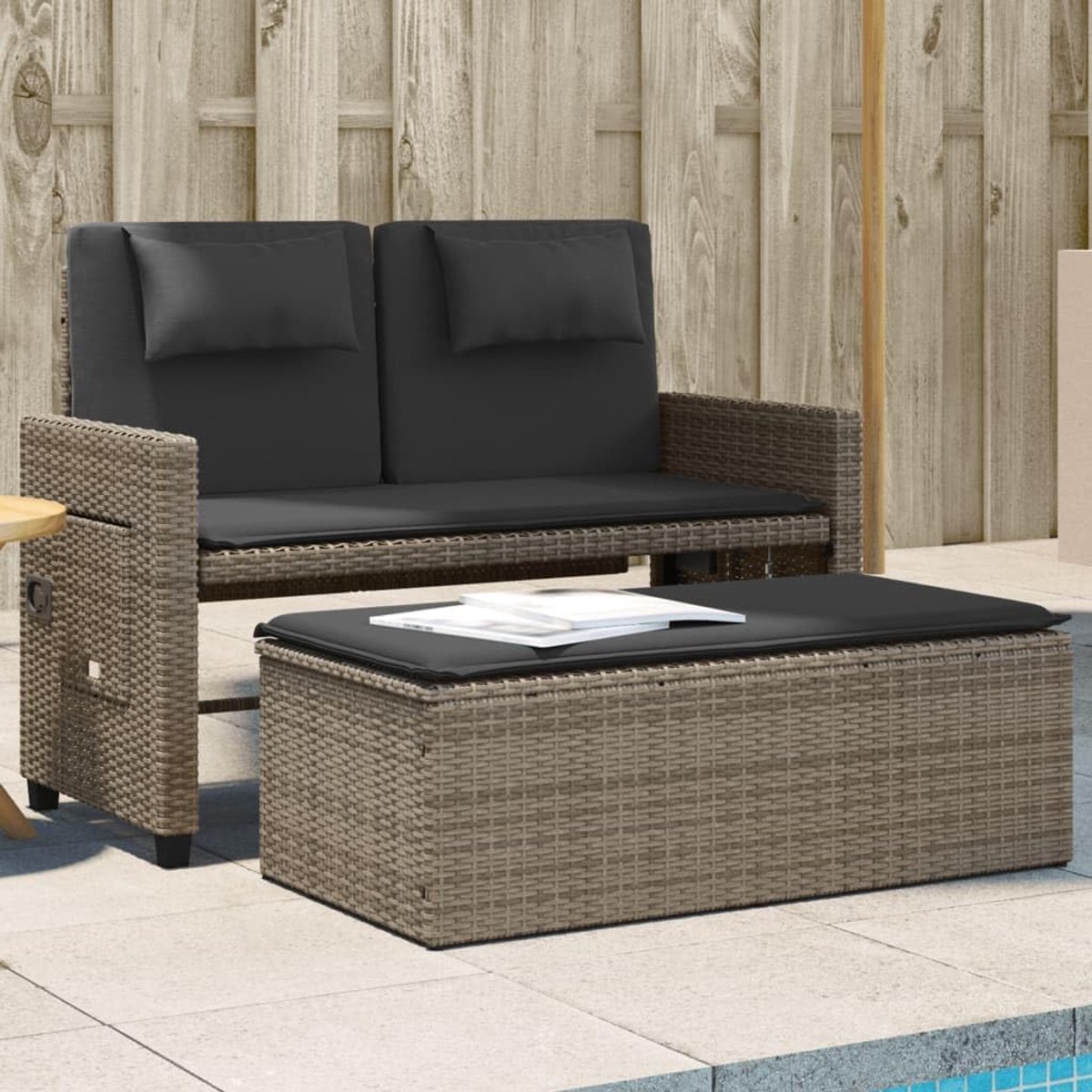Tuinbank Slaapbank - Verstelbare Bank - Ontspannen Buiten - 2-in-1 Functie - 122 x 58 x 83 cm - Grijs