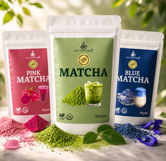 Mito Matcha 3pack - Premium Matcha - Blue Matcha - Pink dragonfruit latte - Matcha latte - Matcha poeder