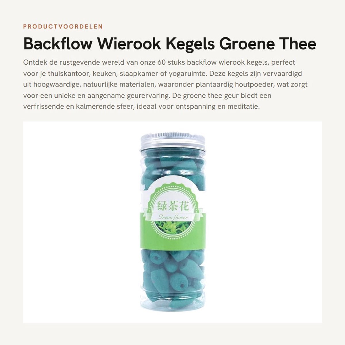 Dailygoods- Wierook Kegels 60 Stuks - Backflow - Natuurlijke Geuren - Groene Thee - Voor Thuis/Kantoor - Geschikt voor Yoga