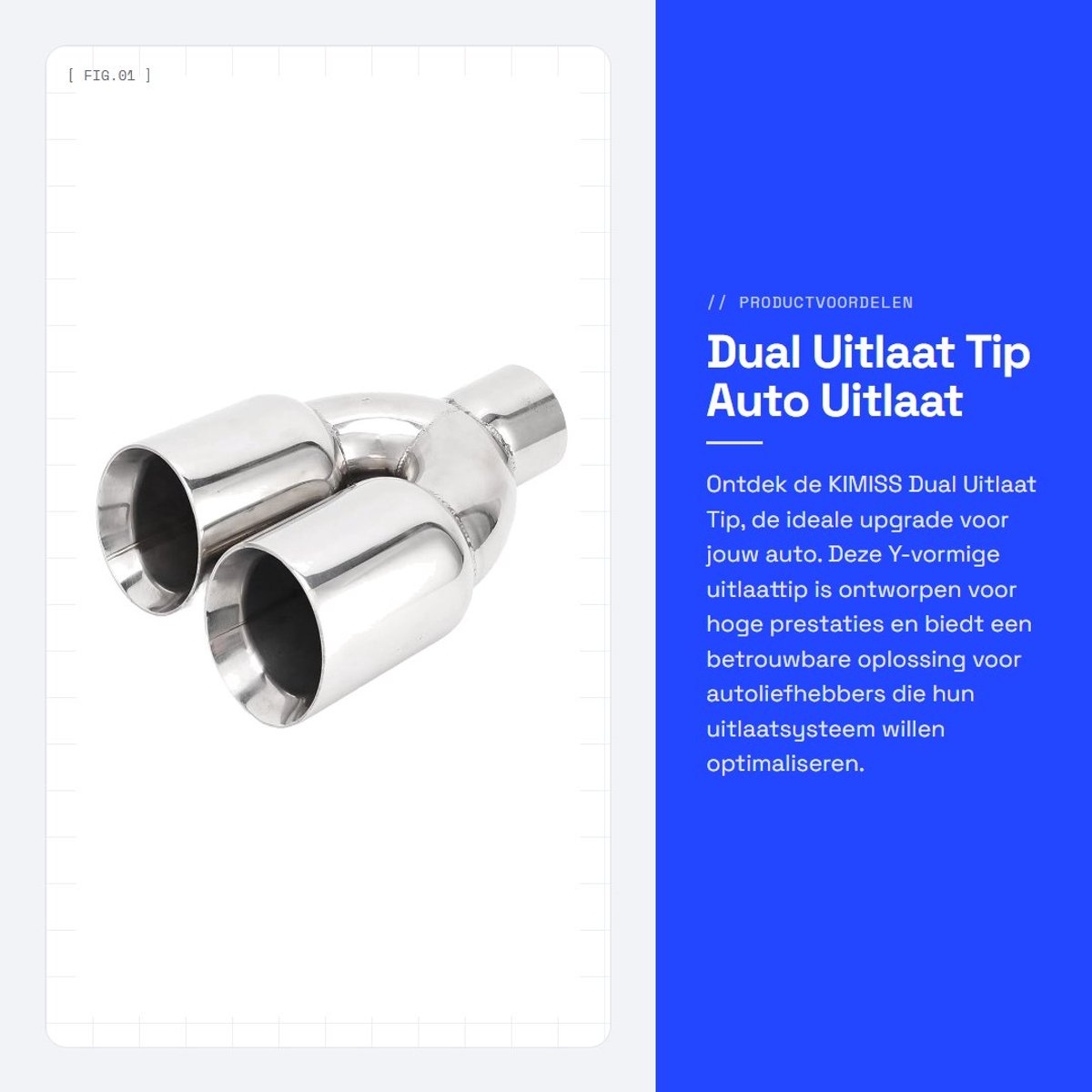 Dailygoods- Uitlaat Tip Dubbelwandig - Y-vormige Uitlaattip - Roestvrij Staal - 63mm Inlaatdiameter - 89mm Uitlaatdiameter - 235mm Lengte - Uitlaatsierstuk