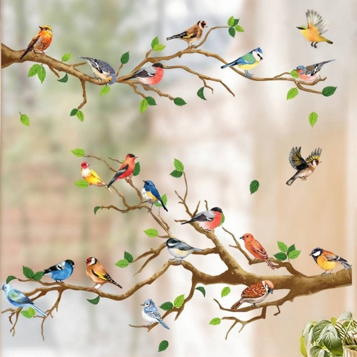 Dailygoods- Raamstickers Vogels - XXL Raamdecoratie Lente - Zelfklevend - Herbruikbaar - Statisch Hechtend - 140x60 cm