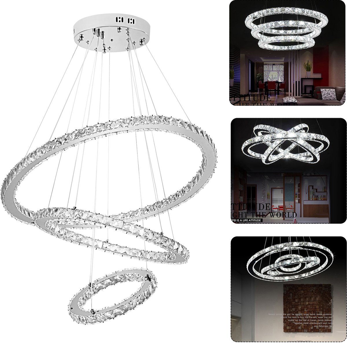 96W LED kristal design hanglamp plafondlamp in hoogte verstelbaar kroonluchter hanglamp koud wit twee ringen voor eetkamer woonkamer modern
