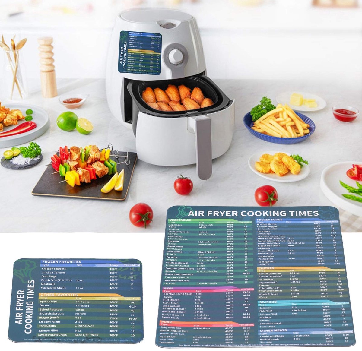 Dailygoods- Airfryer Accessoires - 2 Stuks - Magnetische Kruidentips - Kookplaat - Instructies voor Bakken - Afmetingen 27 x 17 cm - Luchtfriteuse Accessoires