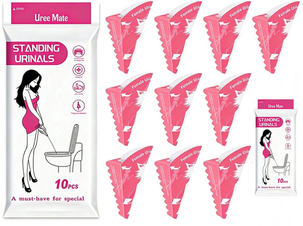 TEKROA® 20 Stuks Wegwerp Plastuiten voor Vrouwen - Ergonomisch Plasmatje - Staand Plassen voor Reizen - roze