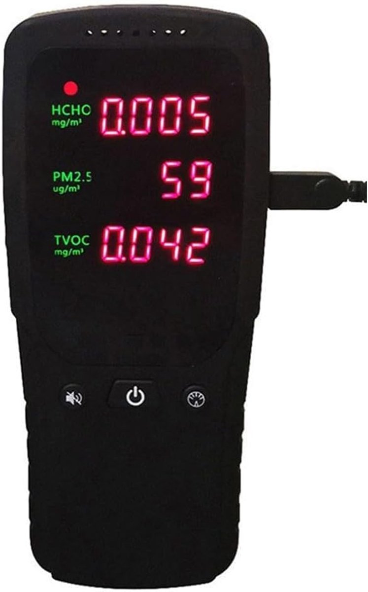 Luchtkwaliteit Monitor - Luchtmeter Sensor - Binnenmilieu Controleren - Realtime Detectie - 169 x 69 x 44 mm - Zwart
