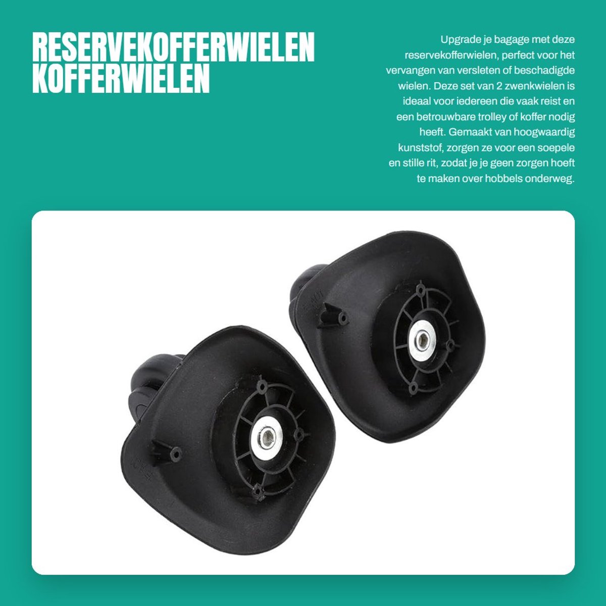 Dailygoods- Reservekofferwielen 2 Stuks - Zwenkwielen - Vervanging - Bagage - Kunststof - Harde schaal - 10,8 x 10,3 cm - Bagagewielen