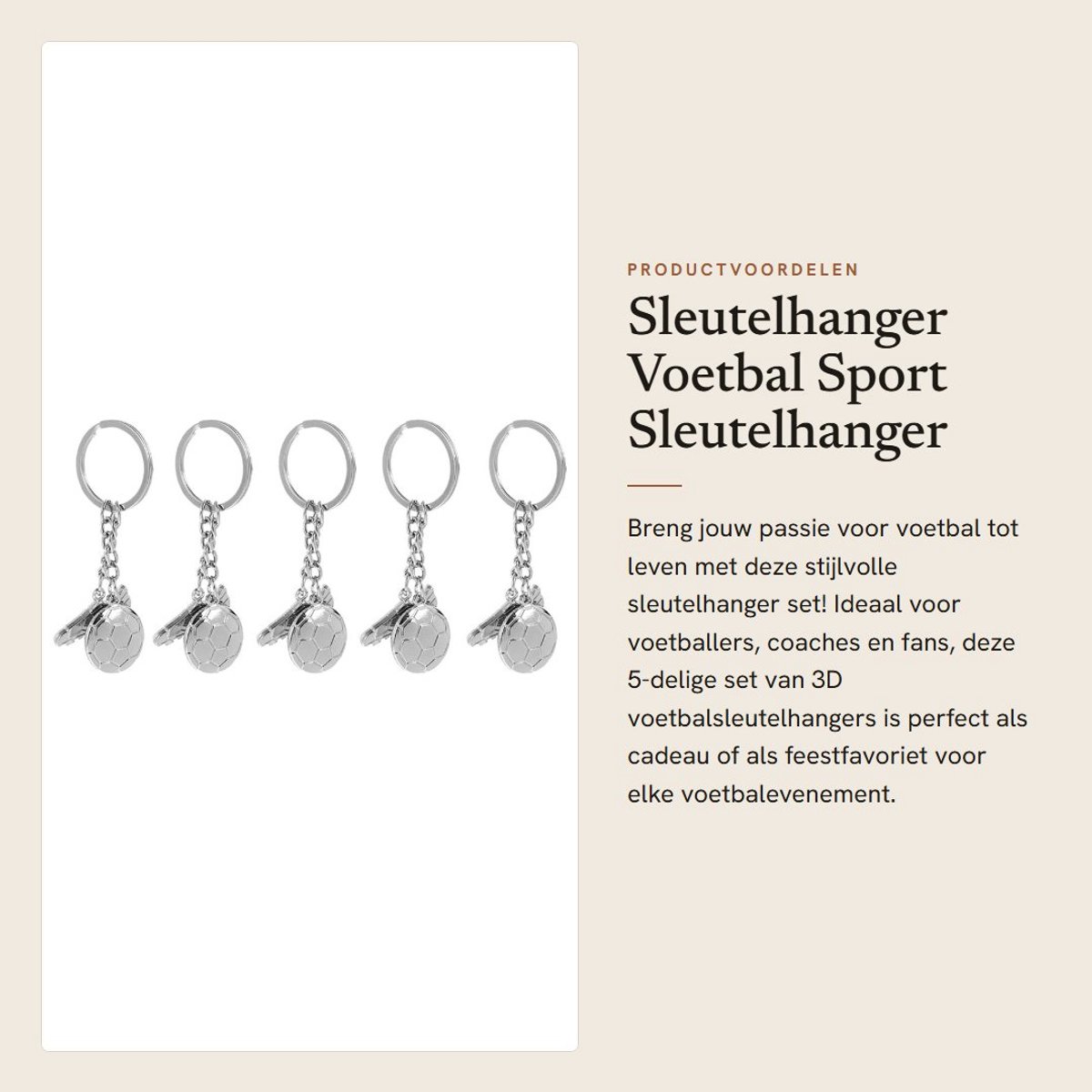 Dailygoods- Voetbalsleutelhanger 3D - Sleutelhanger Ring - Sport Sleutelhanger - Voetbal Sleutelhangers - Sleutelhanger Set van 5 - Perfect voor Feestjes