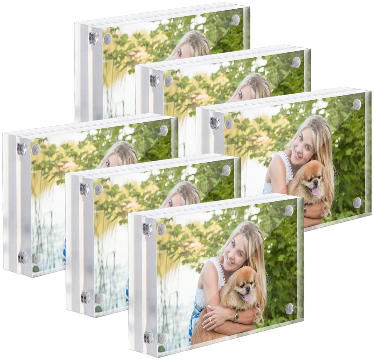 Dailygoods- Fotolijst 6 Stuks - Acryl Fotolijsten - Dubbelzijdig - Vrijstaand - Transparant - 3,5 Inch voor Tafel/Bureau - Mini Fotolijst