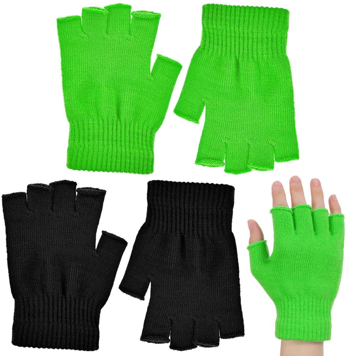 MTTproducts- Vingerloze Handschoenen Uniseks - 2 Paar - Zwart/Groen - Acryl/Spandex - Verwarmend - Touchscreen - Comfortabel