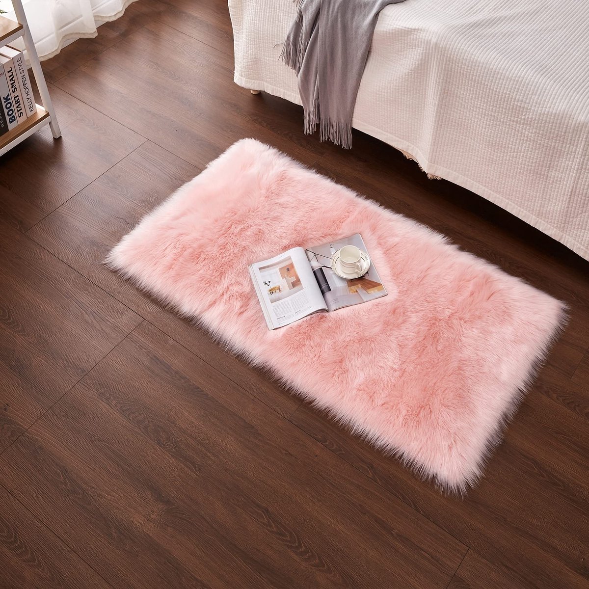 Dailygoods- Tapijtje Pluizig 50 x 150 cm - Imitatie Schapenvacht - Roze - Luxe Stijl - Voor Woonkamer/Slaapkamer - 100% Acryl - Vloerkleed