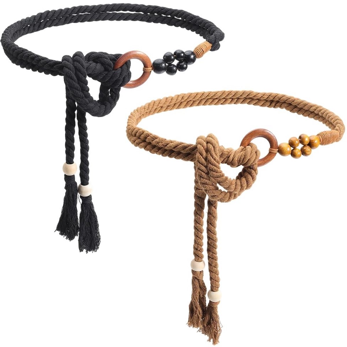 Dailygoods - Dames Boho Gevlochten Riem - Dunne Kwastriem met Macramé Decoratie