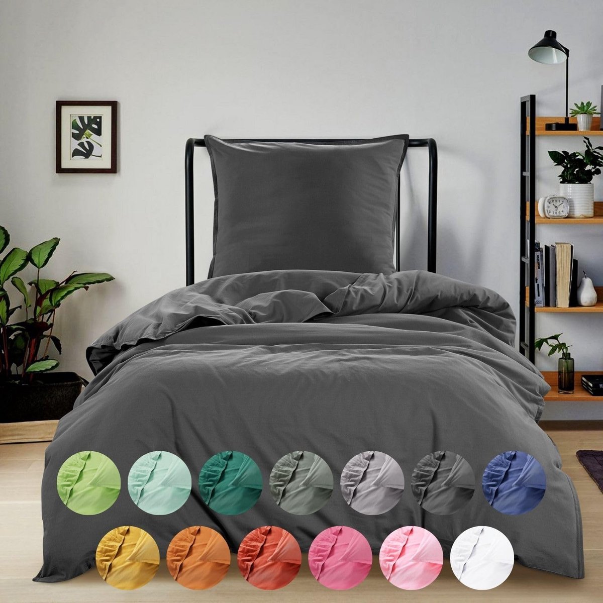Dailygoods - Renforce Stone-Washed Beddengoed 135x200 cm - Donkergrijs Katoen
