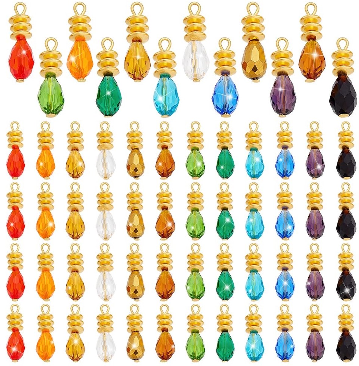 Dailygoods- Druppelhangers 72 Stuks - Facetgeslepen Kristallen - 12 Kleuren - 24 mm - Voor Halskettingen/Oorbellen/Armbanden - Luxe Uiterlijk - Sieradenhangers