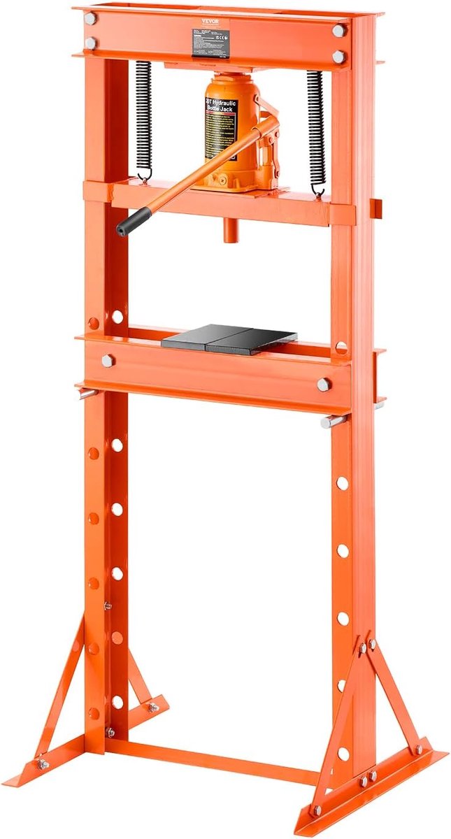 Hydraulische winkelpers - H-frame pers - Onderdelen persen - 20 ton capaciteit - Verstelbare hoogte - Oranje