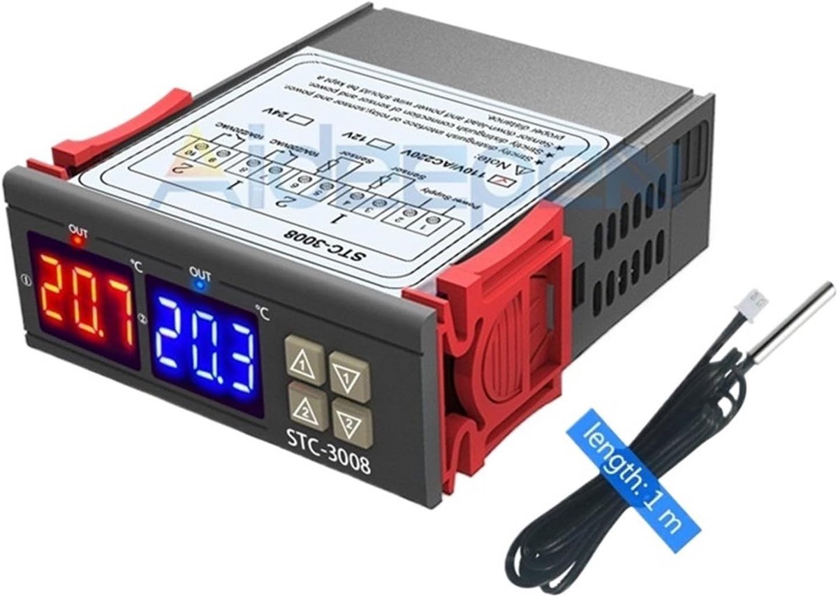 Digitale Thermostaat - Temperatuurregelaar - Klimaatbeheersing - Dubbele Sensor - 10 A - Zwart