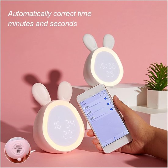 Kinder Wekker Konijn - Slaaptrainer Klok - Slaap Trainen - Smart Touch Sensing - 100 x 100 mm - Roze — afbeelding 3