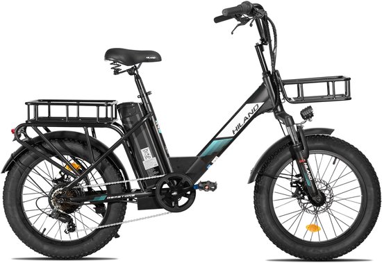 HILAND Elektrische Cargo Fatbike – 20" Dikke Banden – 48V – 7 Speed – Zwart — afbeelding 2