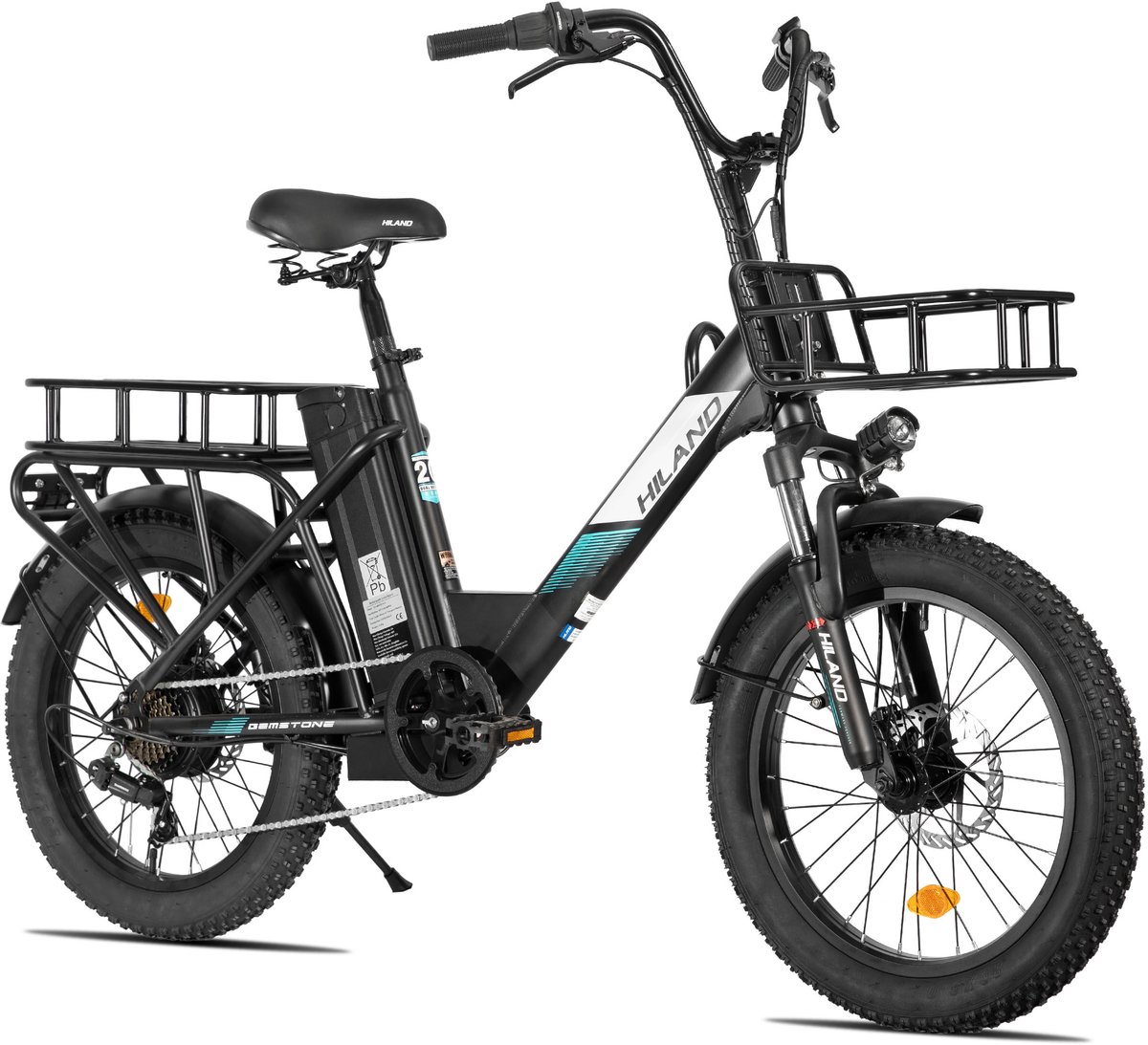 HILAND Elektrische Cargo Fatbike – 20" Dikke Banden – 48V – 7 Speed – Zwart thumbnail 3