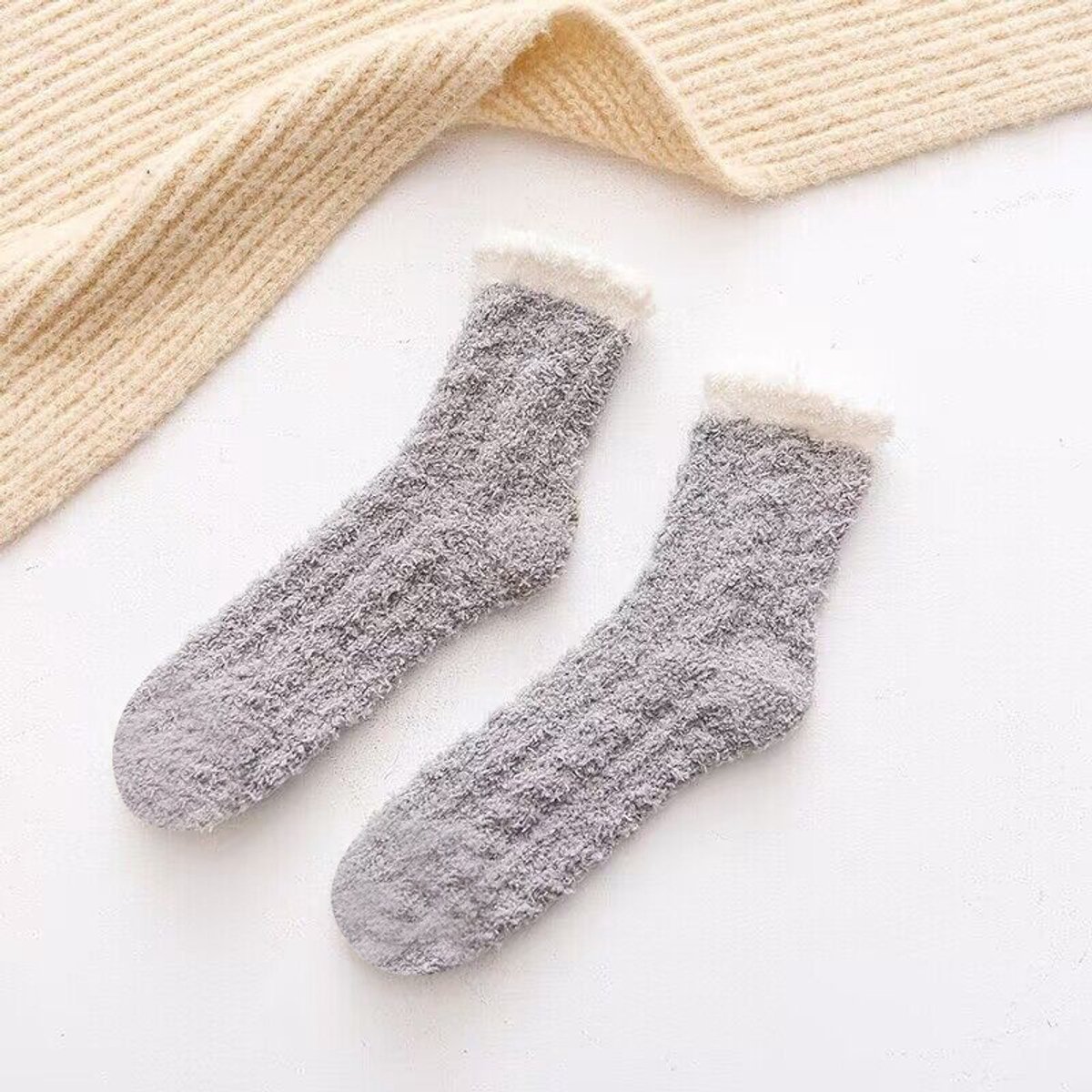 Fyfanie - Fluffy sokken - Dames- Warme sokken maat 37 t/m 41- Winter Huissokken- coral fleece- Huissokken - Verwarmde sokken - Dikke sokken - Kleur: Grijs