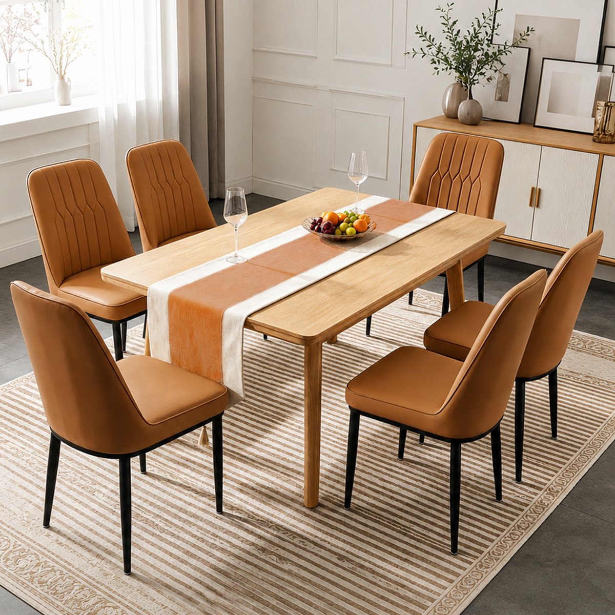 Durrafy® Eetkamerstoelen - Set Van 6 - Eetkamerstoel - Eettafelstoel - Keukenstoel - Eetkamerstoelen - Stoel - Fluweel - PU Leer - Metalen Poten - Modern Design - Max. Draagvermogen 150KG - Bruin