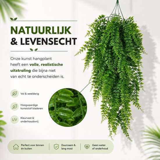 Volle, realistische groene kunsthangplant die bijna niet van echt te onderscheiden is.
