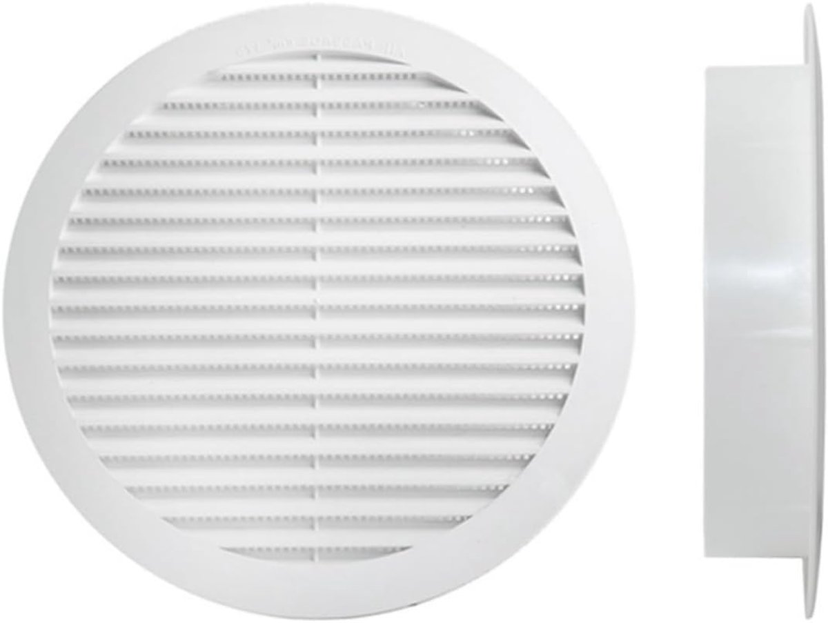 Ventilatierooster Rond - Kunststof Rooster - Frisse Lucht - Geïntegreerd Muggennet - Ø120 mm - Wit