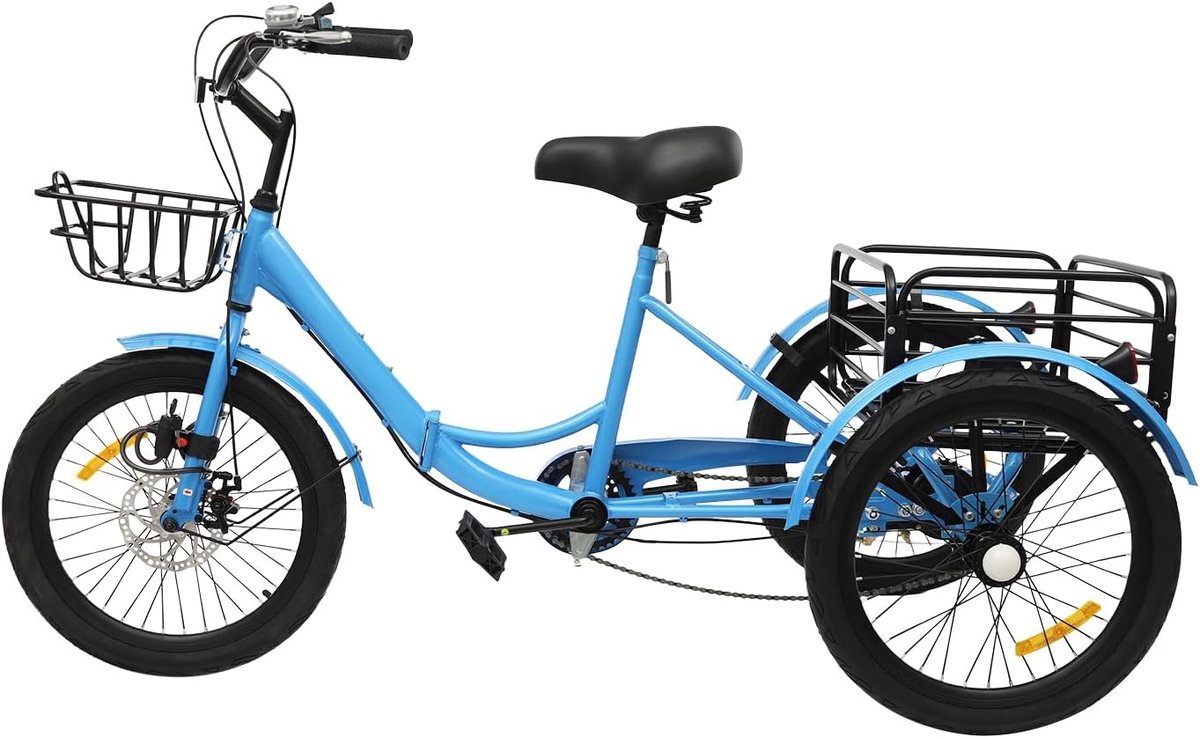 Inklapbare Driewieler - Volwassen Fiets - Boodschappen Vervoeren - 7 Versnellingen - Tot 130 kg - Blauw