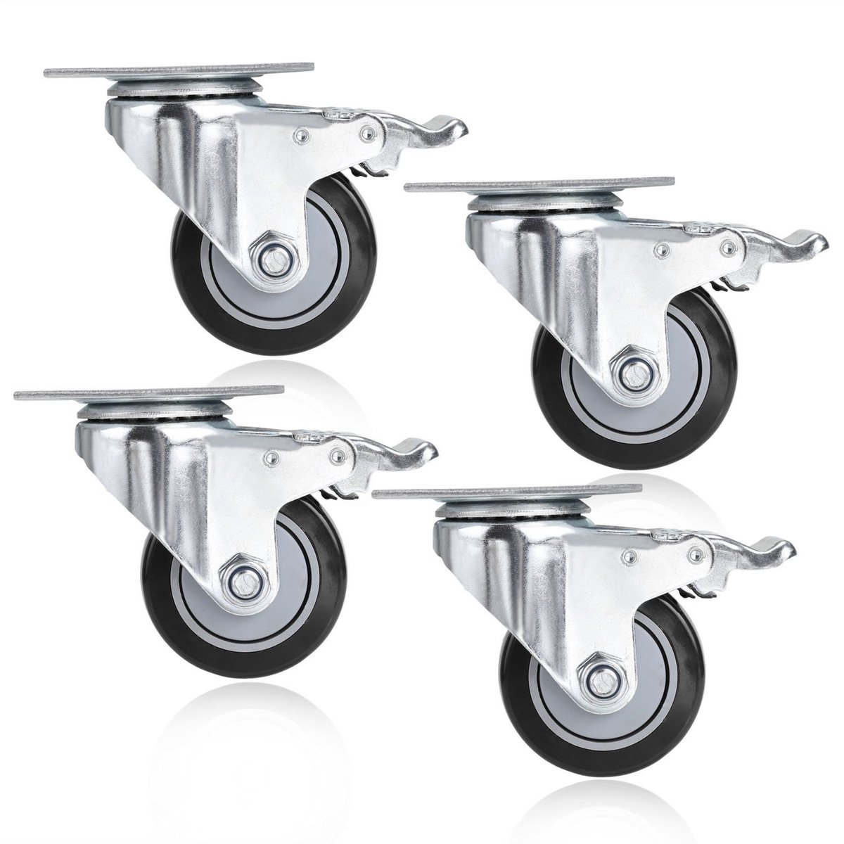 Zware zwenkwielen met rem - 400 kg draagvermogen - Set van 4 - 75 mm - Zwart