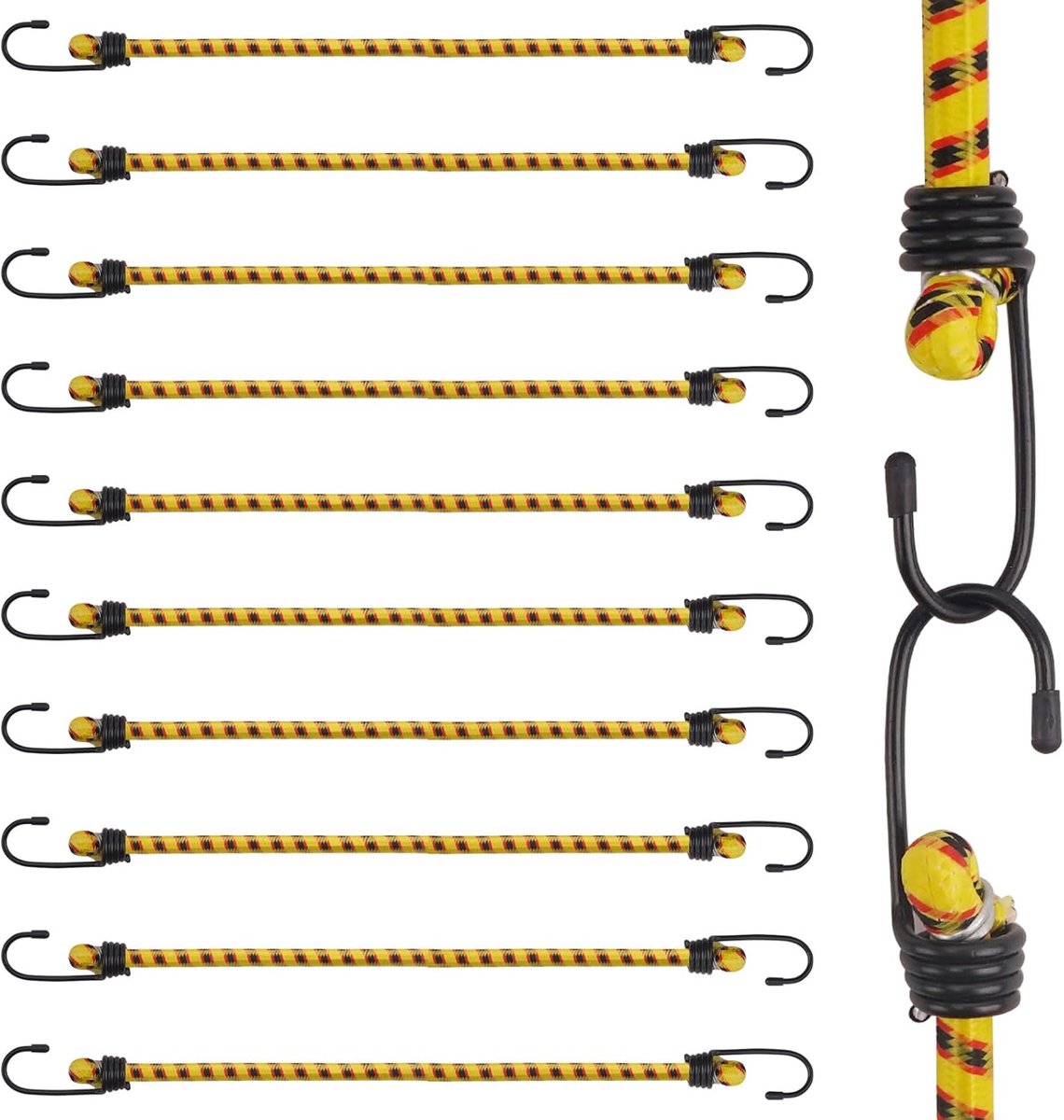Spanbanden met haken - Rubberen spanners - Vastzetten lading - Hoge trekkracht - 40 cm - Zwart