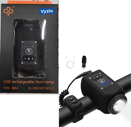 Vyzio - Fietsverlichting LED USB Oplaadbaar - Fietslicht met 110 dB Fietsclaxon - Waterdichte Fietslamp Voor MTB, Racefiets & Stadsfiets - LUMIHORN — afbeelding 5