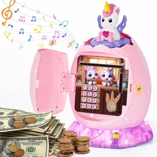 Spaarpot Kinderen - Unicorn Spaarvarken - Geld Leren Sparen - Met Muziek Licht Code