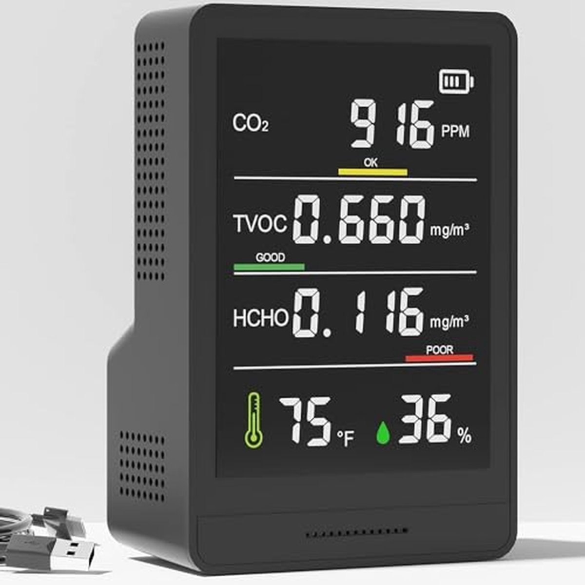 Luchtkwaliteitsmonitor - Deeltjesteller - Binnenklimaat Meten - Hoge Nauwkeurigheid - 98 cm - Zwart