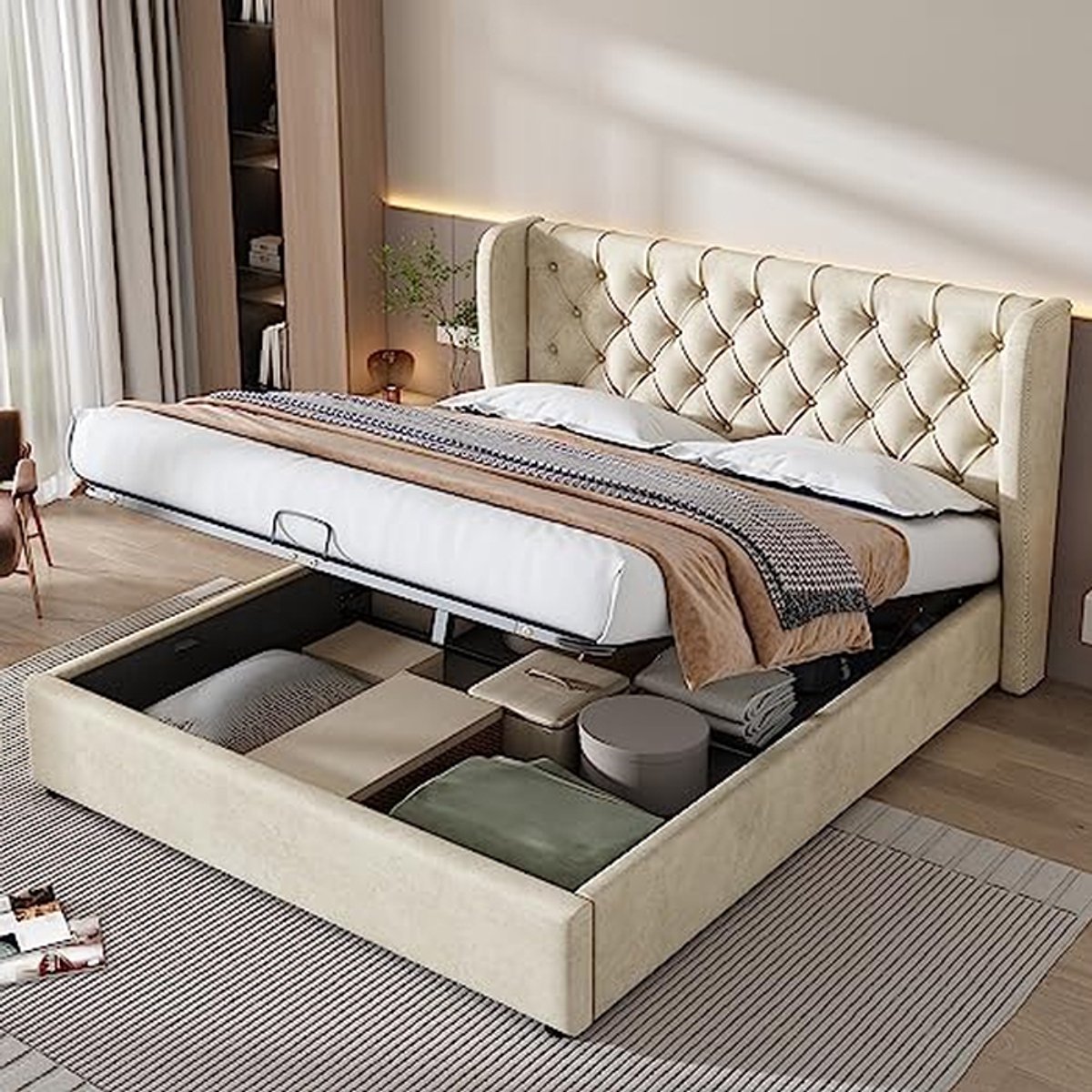 Gestoffeerd Bed - Tweepersoonsbed - Comfortabel Slapen - Met Opbergruimte - 160x200 cm - B