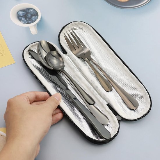 Solidchoice- Bestekset 5-delig - Roestvrij Staal - Bestekset voor 1 Persoon - Camping Bestek - Vaatwasmachinebestendig - Inclusief Opbergtas - Reisbestek — afbeelding 4